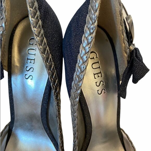 GUESS Denim&Silver Bow Open Toe High Heel 6 - Picture 6 of 10